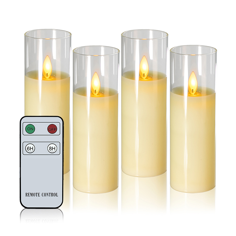 Set of 4 Slim Ivory Battery-Powered Glass Candles